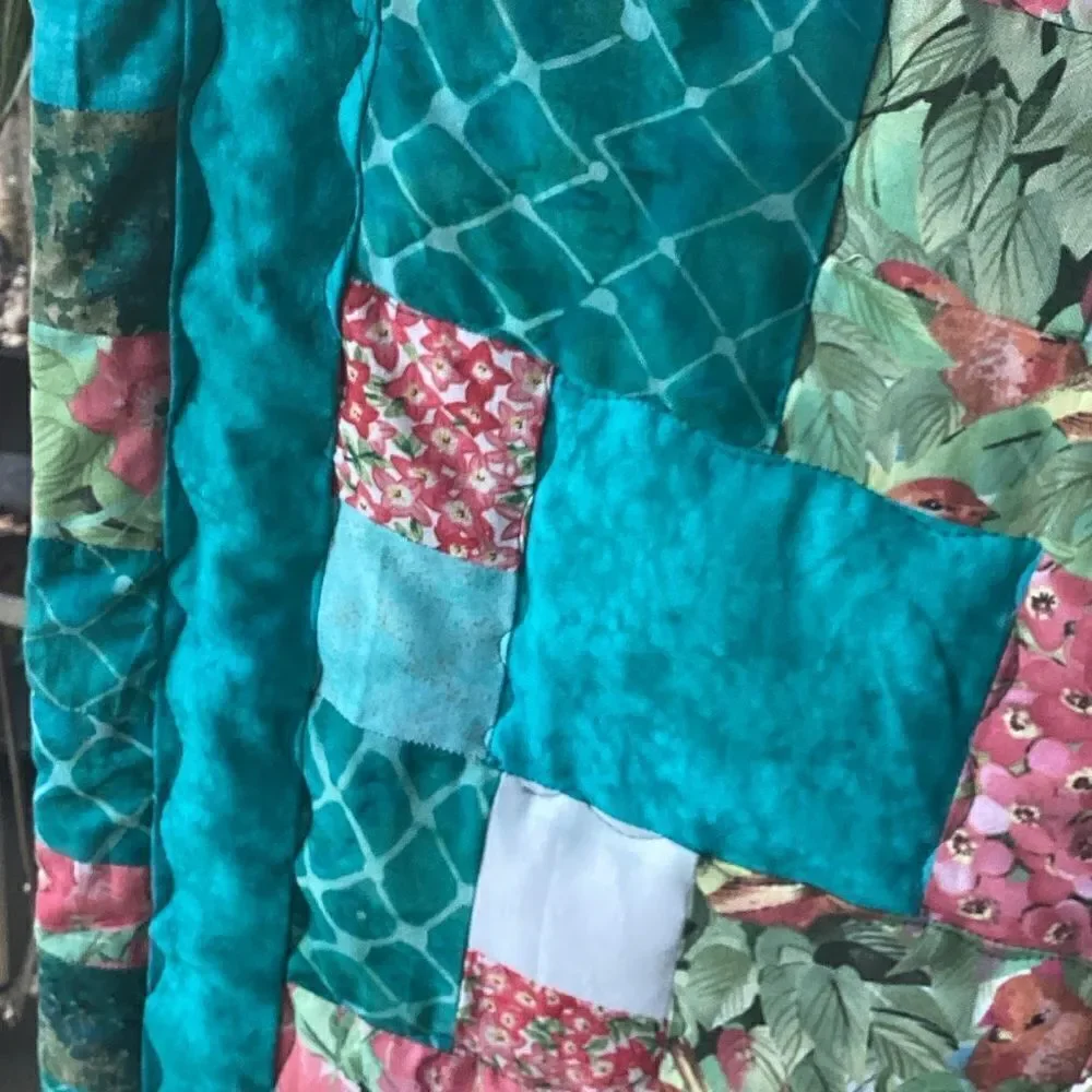 NWT. Turquoises, Corals and Greens Handcrafted Lap Quilt